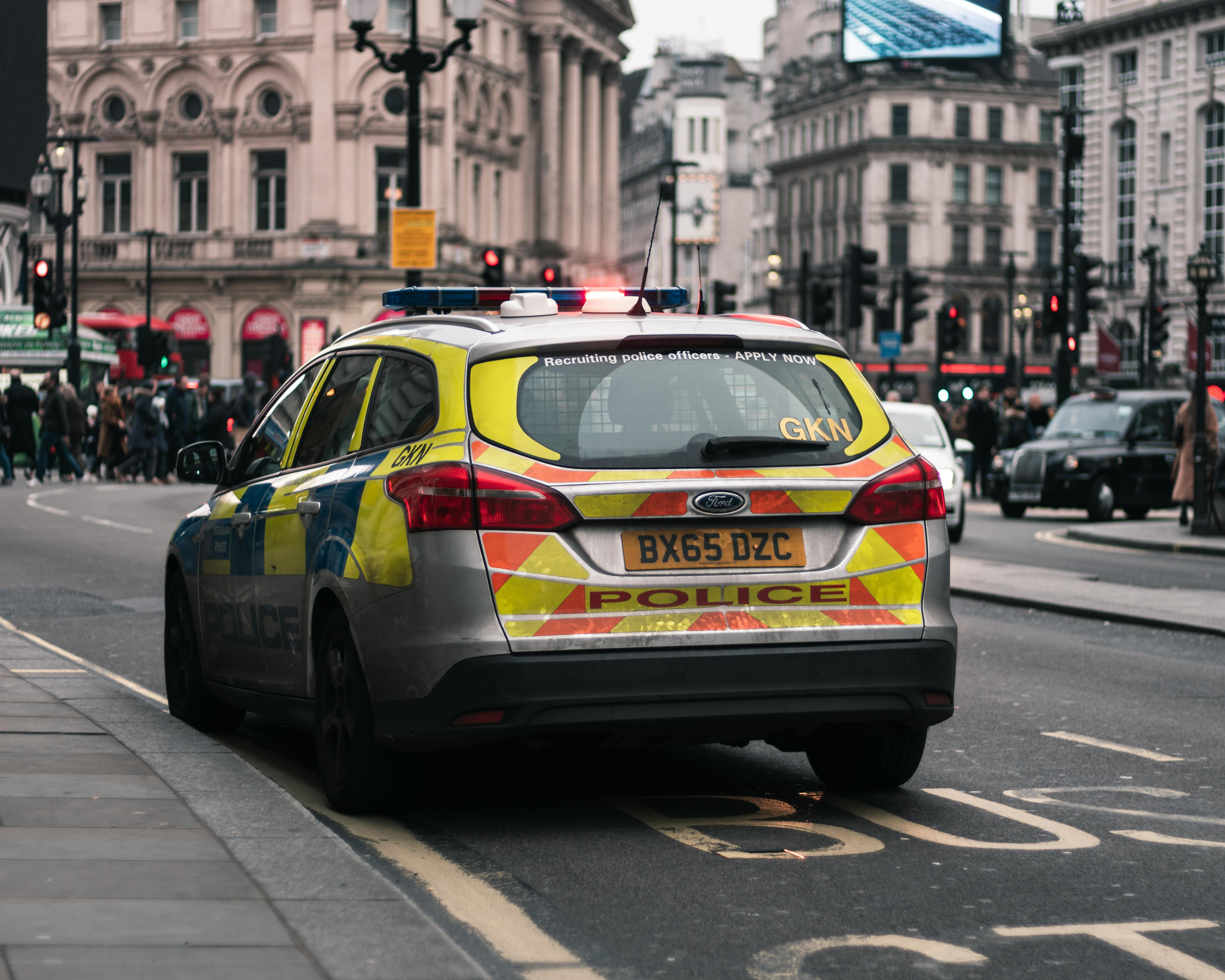 British police car on London street