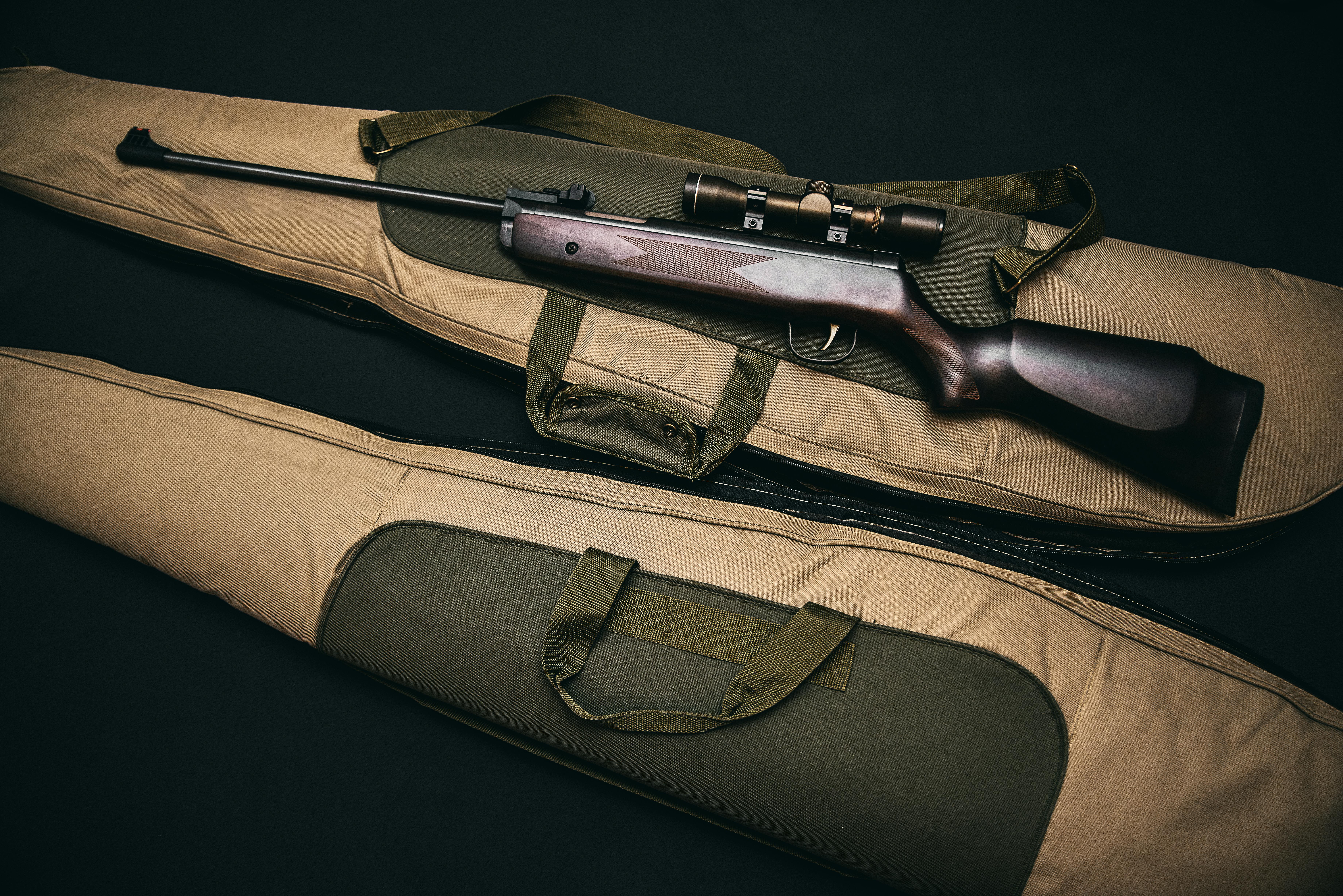 A rifle with an open carry case