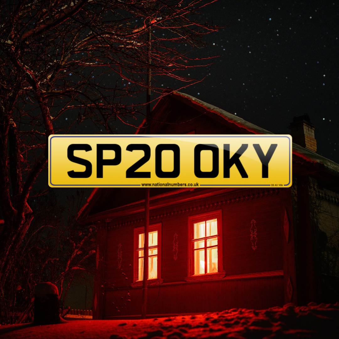 Halloween background with SP20 OKY number plate over front