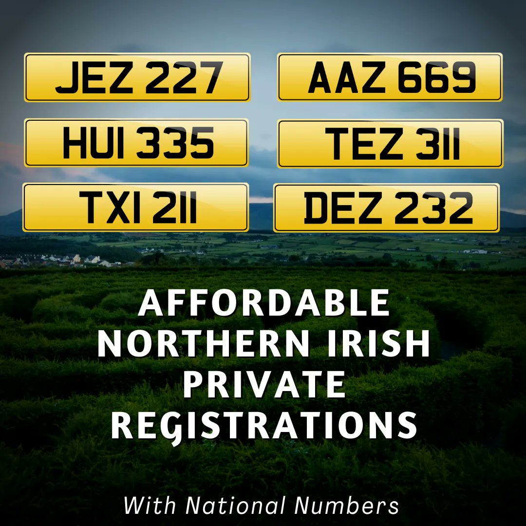 Numerous Northern irish number plates on a countryside photo
