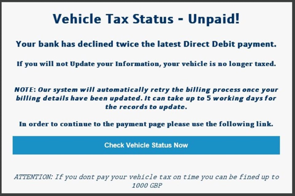 Unpaid Vehicle Tax Scam