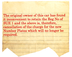 Cancellation of the charge for the number plate SUE 1