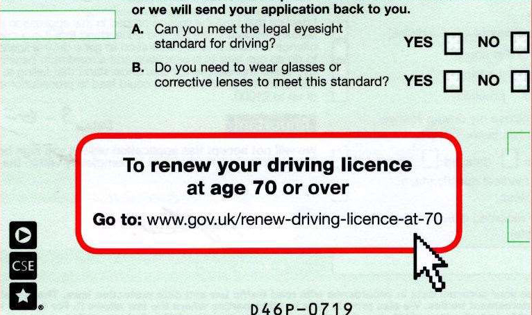 DVLA renew your driving license at age 70 or over screenshot of paperwork