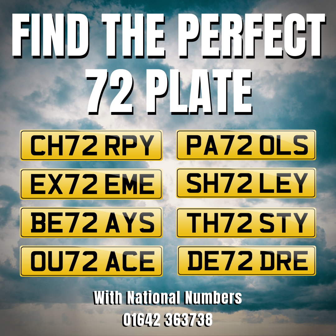 Perfect 72 number plate on daytime sky background